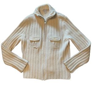 J. Crew zip up lambswool cream sweater